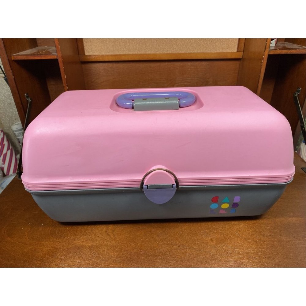 Vintage Caboodles 3 Tier Makeup Travel Case w/Vanity Mirror Gray, Pink & Purple